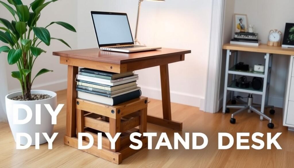 DIY standing desk using household items